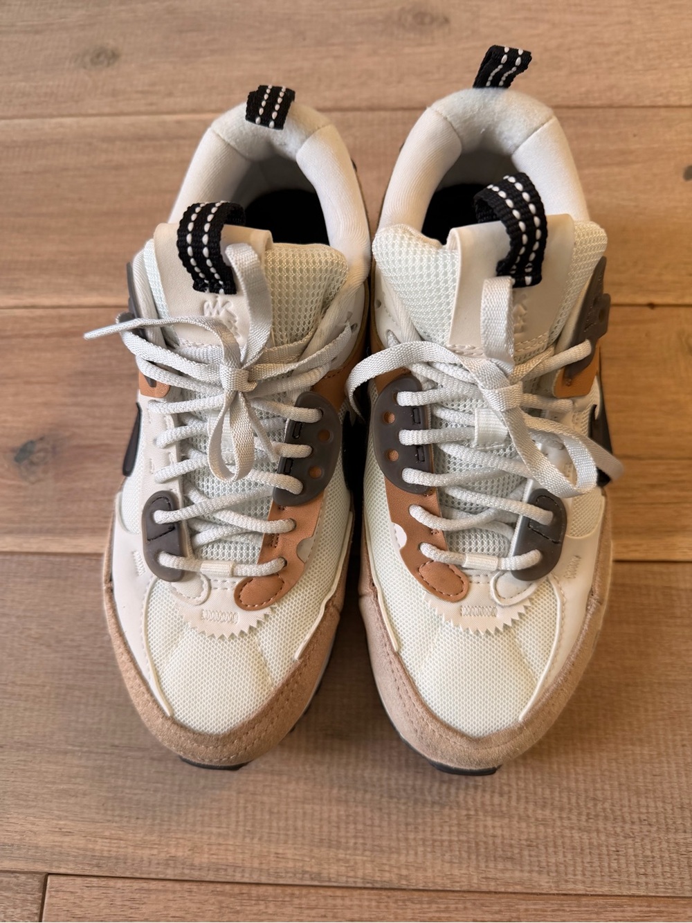 Nike Kids Sneakers in White, Tan & Black Accent